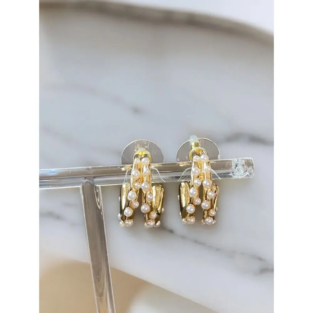 SUGARFIX by BaubleBar Faux Pearl and Gold Tone Double Hoop Earrings
